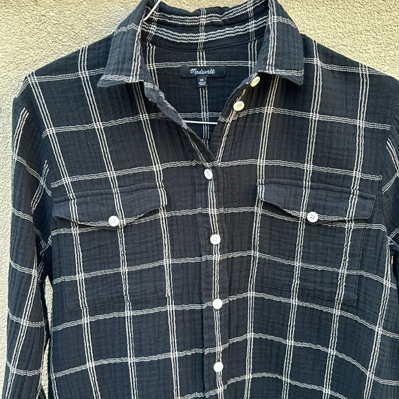 Madewell 🔥 Lightspun Flap-Pocket Oversized Button Down Shirt Windowpane Sz XS - Picture 11 of 11